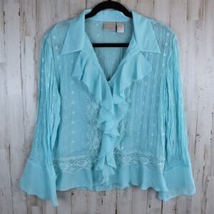 Tailor B.Moss Top Women's XL Slim Fit Turquoise Blue Button Up Cottage Coquette